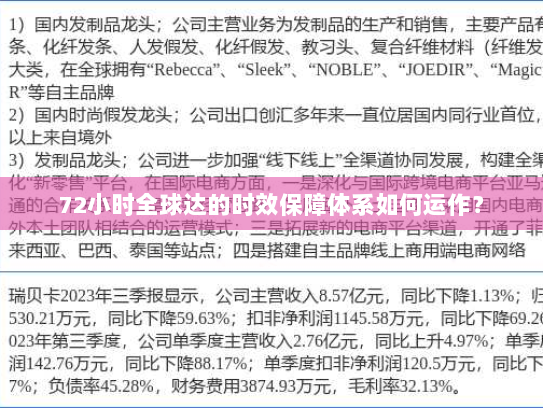 72小时全球达的时效保障体系如何运作? 72小时全球达的时效保障体系如何运作?