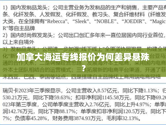 加拿大海运专线报价为何差异悬殊? 加拿大海运专线报价为何差异悬殊?