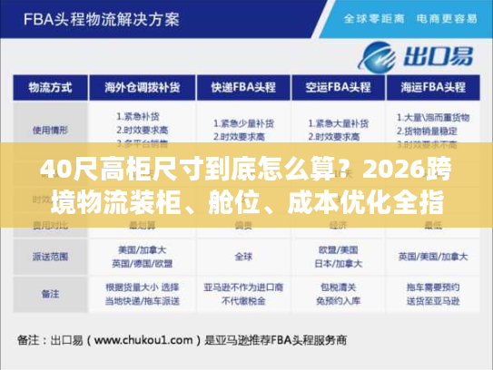 40尺高柜尺寸到底怎么算？2026跨境物流装柜、舱位、成本优化全指南